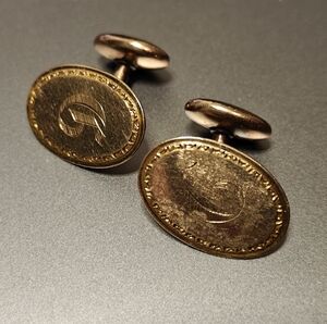 Antique 12K GF Yellow Gold Filled Oval Cufflinks With Monogram Letter d